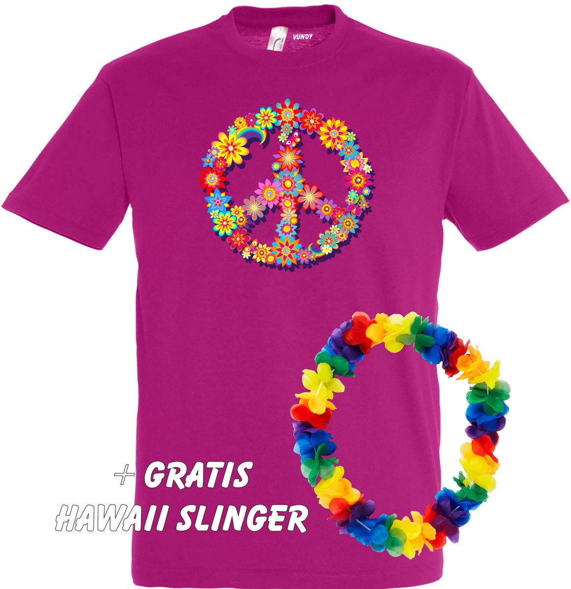 T-shirt Peace Flowers | Toppers in Concert 2022 | Toppers kleding shirt | Flower Power| Happy Together | Hippie Jaren 60 | Fuchsia | maat 4XL